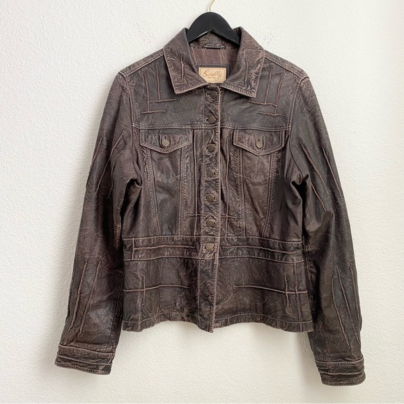 SCULLY Genuine Leather Brown Vintage Look Distressed Topstitch Leather Jacket - Picture 5 of 14